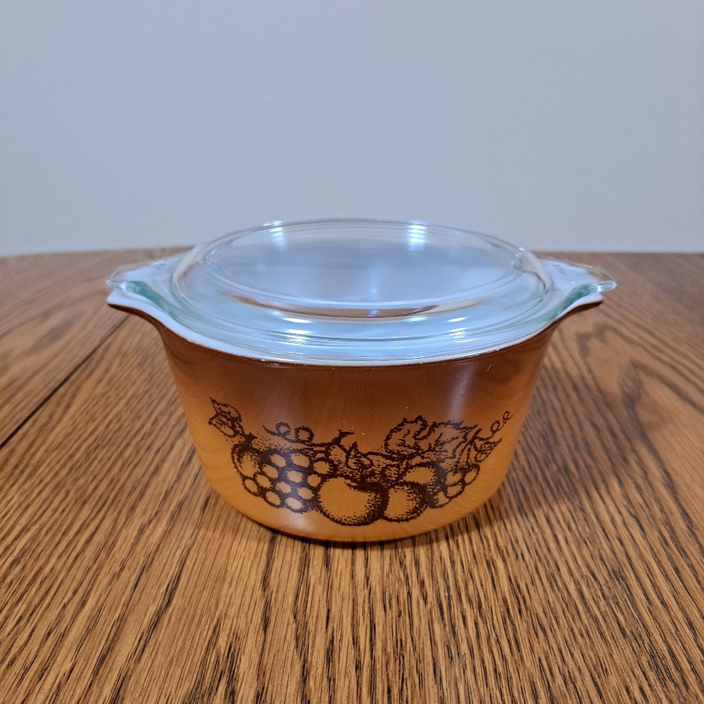 Pyrex Vintage 473 Old Orchard Round Casserole Bowl With Lid 1 Quart